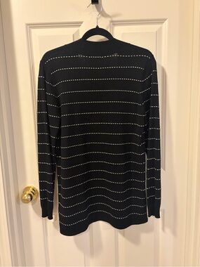 Women's Black Crewneck Sweater with White Dotted Stripes